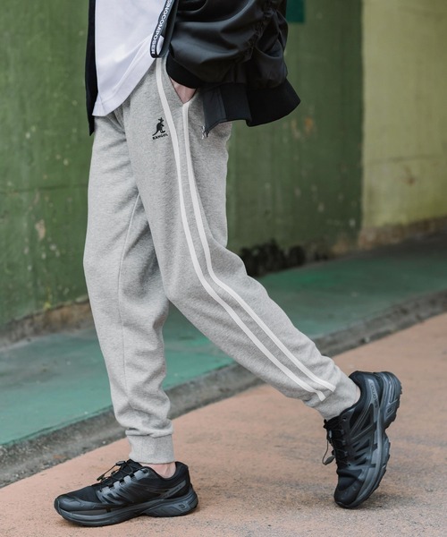 KANGOL(カンゴール)の「KANGOL カンゴール 別注コラボ 無地&サイドライン ワンポイントロゴ刺繍ポンチスウェットスリムイージージョガーパンツ(スウェットパンツ・メンズ・ブラック系/グレー/グレー系/ブラック・M/XL/L)」の4枚目の写真