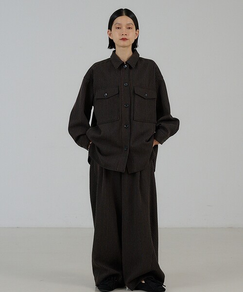 NOMINE(ノミネ)の「【セットアップ対応】カルゼ/ストライプ タックワイドパンツ(その他パンツ・レディース・ブラック/グレー/ブラウン・S/M)」の12枚目の写真