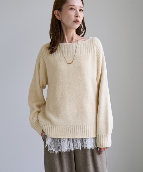 ROPE' PICNIC(ロペピクニック)の「スフレニット ボートネックプルオーバー(ニット/セーター・レディース・ライトグレー/ダークブラウン/サックスブルー/ピンク/オレンジ/クリーム/キナリ・FREE)」の16枚目の写真