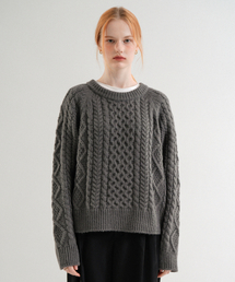 Cable Wool Round Knit (Charcoal)