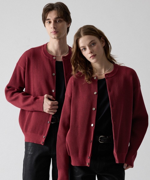 CLEL(クレイル)の「【CLEL】Basic Rib Knit Crew-Neck Cardigan / ベーシック 畦編みクルーネックカーディガン(カーディガン/ボレロ・メンズ・ブラック/杢グレー/ネイビー/レッド・XS/M/S/L)」の1枚目の写真