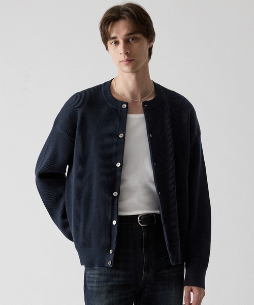 CLEL(クレイル)の「【CLEL】Basic Rib Knit Crew-Neck Cardigan / ベーシック 畦編みクルーネックカーディガン(カーディガン/ボレロ・メンズ・ブラック/杢グレー/ネイビー/レッド・XS/M/S/L)」の16枚目の写真