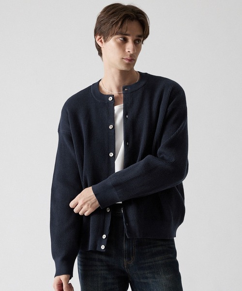CLEL(クレイル)の「【CLEL】Basic Rib Knit Crew-Neck Cardigan / ベーシック 畦編みクルーネックカーディガン(カーディガン/ボレロ・メンズ・ブラック/杢グレー/ネイビー/レッド・XS/M/S/L)」の17枚目の写真