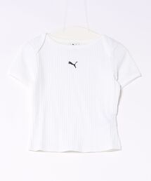 PUMA ウェア プーマウェア W ESS RIBBED SLIM SHORT TEE TEES 639076 02WH