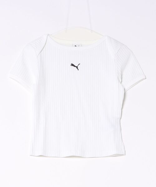 PUMA(プーマ)の「PUMA ウェア プーマウェア W ESS RIBBED SLIM SHORT TEE TEES 639076 02WH(Tシャツ/カットソー・レディース・ホワイト・LARGE/MEDIUM/SMALL)」の1枚目の写真