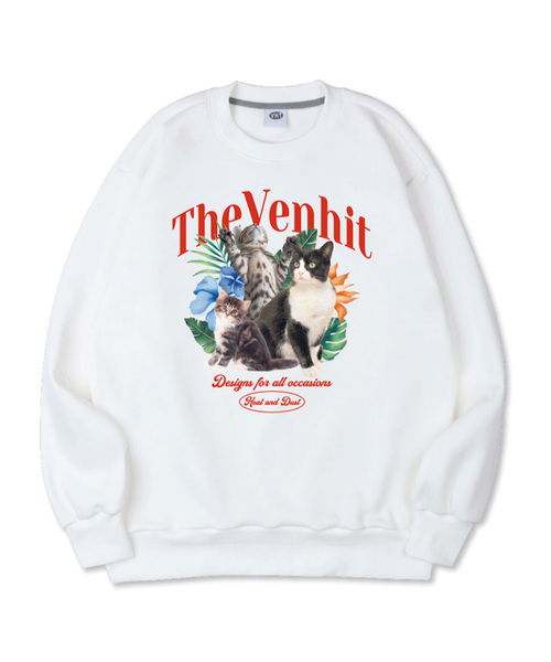 VENHIT(ベンヒット)の「キャッツ特洋面マンツーマン_B1(スウェット・レディース・ホワイト/チャコールグレー/ライトグレー/ブラック/ライトホワイト/ライトグリーン/ミント/クリアブラック/ライトパープル/バイオレット/チャコール・MEDIUM/LARGE/X-LARGE/2XL/4XL/3XL)」の2枚目の写真