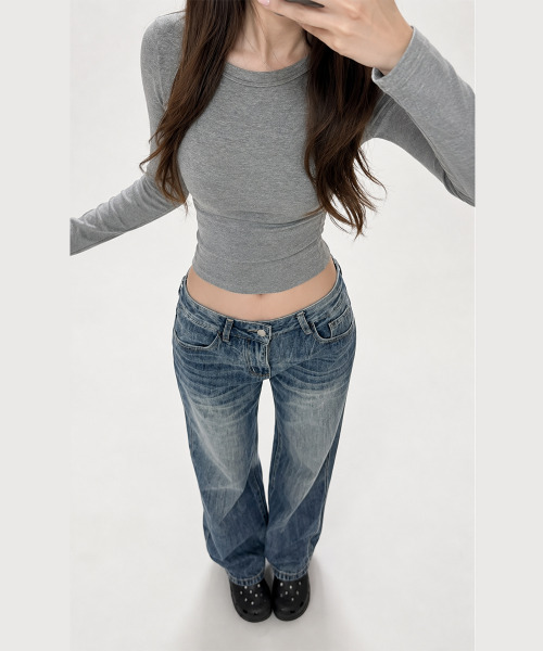 VIVID LADY（ビビッドレディー）の「シワ加工ウォッシュ ワイドストレートデニムパンツ（デニムパンツ・レディース・ブルー・LARGE/MEDIUM/SMALL）」の7枚目の写真