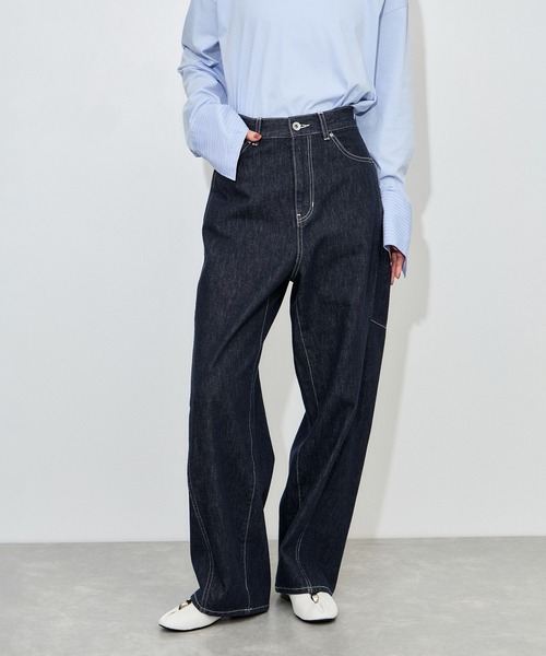 ADAM ET ROPE'（アダムエロペ）の「ワークデニムパンツ（デニムパンツ・レディース・ネイビー/ホワイト系その他7・36/38）」の2枚目の写真