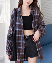 ドロップショルダーチェック柄シャツ