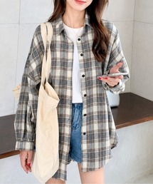 ドロップショルダーチェック柄シャツ