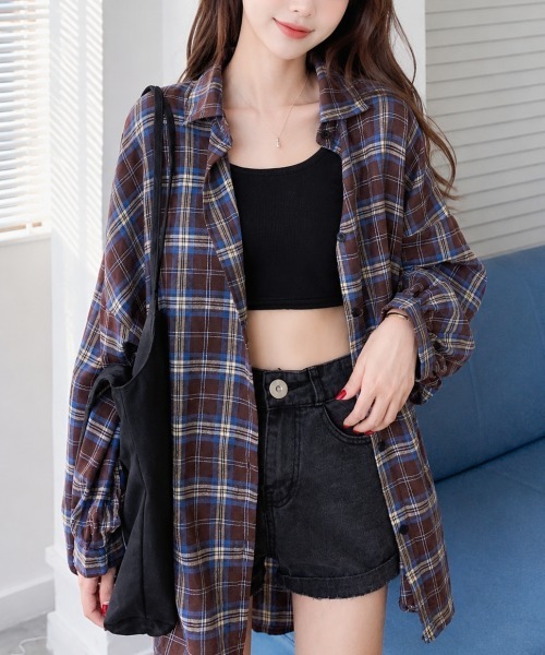 Amulet(アミュレット)の「ドロップショルダーチェック柄シャツ(シャツ/ブラウス・レディース・オレンジ/グレー/ブラック/ブラウン・M/S/L)」の6枚目の写真