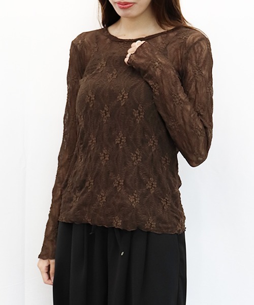 BONLECILL(ボンルシール)の「ぽこぽこフラワーレースインナープルオーバー(Tシャツ/カットソー・レディース・ブラウン/ブラック/アイボリー・FREE)」の3枚目の写真