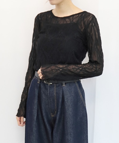 BONLECILL(ボンルシール)の「ぽこぽこフラワーレースインナープルオーバー(Tシャツ/カットソー・レディース・ブラウン/ブラック/アイボリー・FREE)」の11枚目の写真