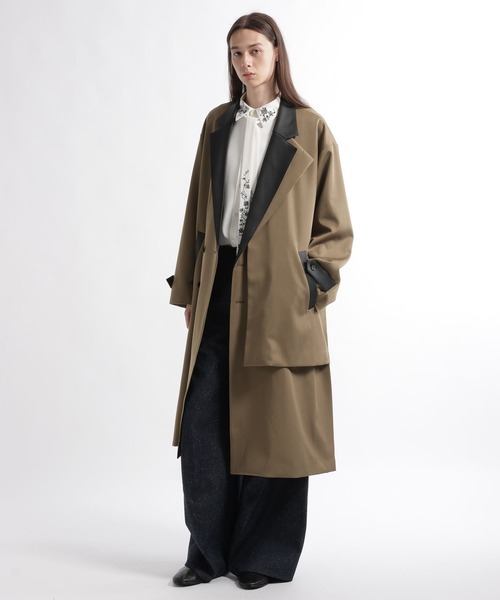 HARE（ハレ）の「【合成皮革】レザーキリカエレイヤードコート(HARE)（チェスターコート・メンズ・ベージュ/ブラック・SMALL/MEDIUM）」の2枚目の写真