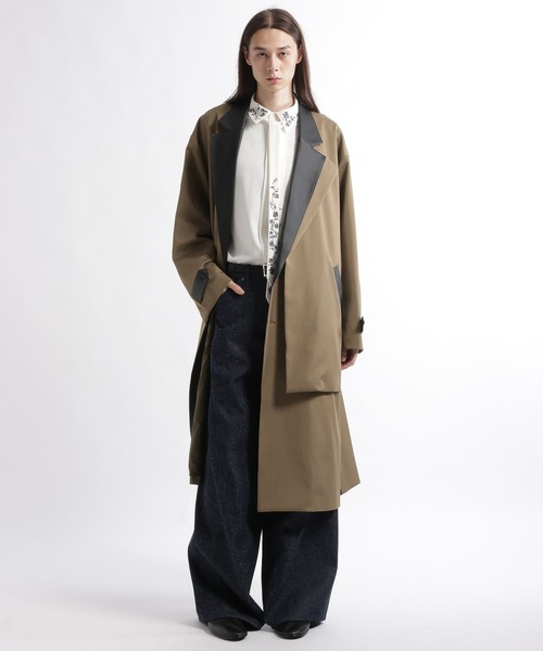HARE（ハレ）の「【合成皮革】レザーキリカエレイヤードコート(HARE)（チェスターコート・メンズ・ベージュ/ブラック・SMALL/MEDIUM）」の7枚目の写真