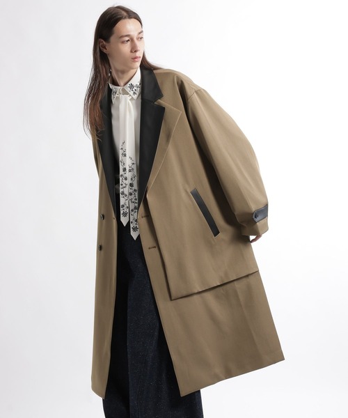 HARE（ハレ）の「【合成皮革】レザーキリカエレイヤードコート(HARE)（チェスターコート・メンズ・ベージュ/ブラック・SMALL/MEDIUM）」の11枚目の写真