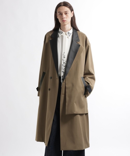 HARE（ハレ）の「【合成皮革】レザーキリカエレイヤードコート(HARE)（チェスターコート・メンズ・ベージュ/ブラック・SMALL/MEDIUM）」の12枚目の写真