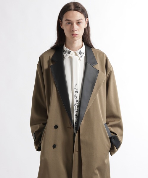 HARE（ハレ）の「【合成皮革】レザーキリカエレイヤードコート(HARE)（チェスターコート・メンズ・ベージュ/ブラック・SMALL/MEDIUM）」の13枚目の写真