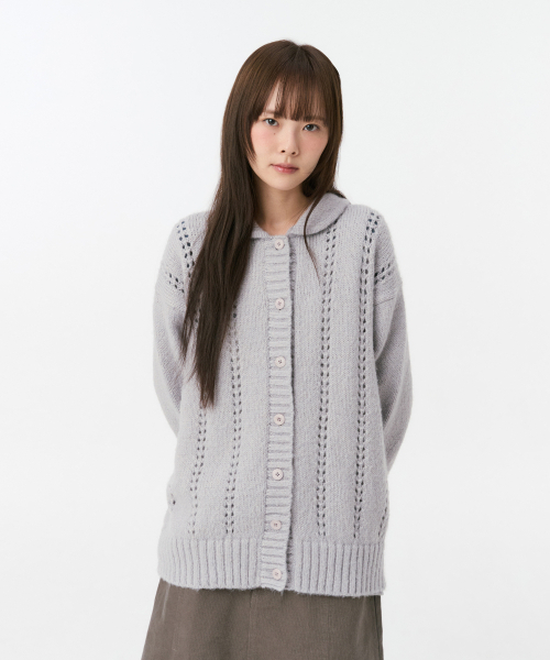 OHESHIO(オヘシオ)の「パンチングラウンドカラーカーディガン ライトグレー(カーディガン/ボレロ・レディース・その他・FREE)」の2枚目の写真