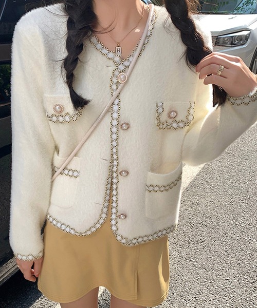 DRESS PLUS（ドレスプラス）の「パール調ボタン配色ブレード ジャケットライクニットカーディガン（カーディガン/ボレロ・レディース・ブラック/ホワイト・フリー）」の20枚目の写真