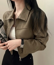 シンプル襟付きフェイクスエード ブルゾン