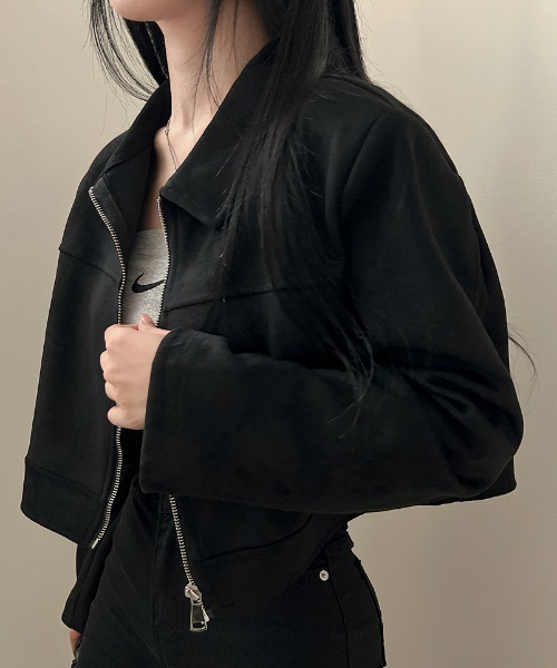 FLINEA(フリネア)の「シンプル襟付きフェイクスエード ブルゾン(その他アウター・レディース・ブラック/カーキ/モカ・XL/L/M)」の1枚目の写真