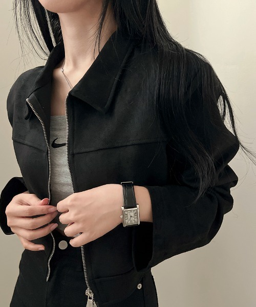 FLINEA(フリネア)の「シンプル襟付きフェイクスエード ブルゾン(その他アウター・レディース・ブラック/カーキ/モカ・XL/L/M)」の17枚目の写真