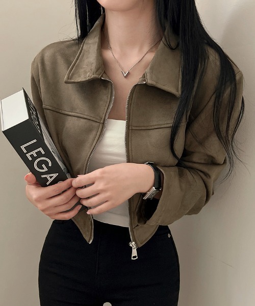 FLINEA(フリネア)の「シンプル襟付きフェイクスエード ブルゾン(その他アウター・レディース・ブラック/カーキ/モカ・XL/L/M)」の15枚目の写真