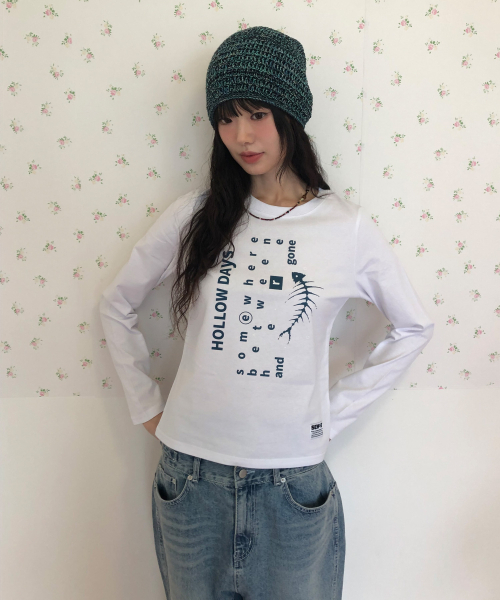 SEW-B（ソービー）の「セミクロップド days 長袖Tシャツ [ホワイト]（Tシャツ/カットソー・レディース・その他・FREE）」の2枚目の写真