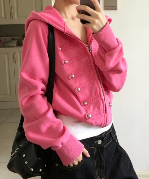 FLINEA（フリネア）の「ナポレオンデザインフード付きジップパーカー（パーカー・レディース・マジェンタ/ブラック・L/M/S）」の3枚目の写真