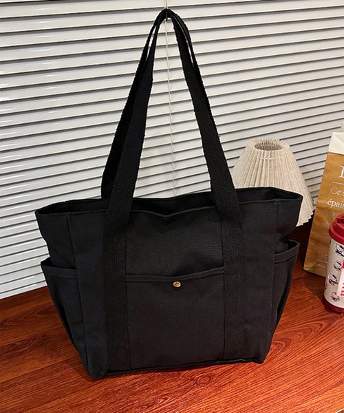 Culto（クルト）の「マルチポケット キャンバスライク ラージ トートバッグ / A4サイズ対応 / ユニセックス（トートバッグ・レディース・ブラック/アイボリー・FREE）」の11枚目の写真
