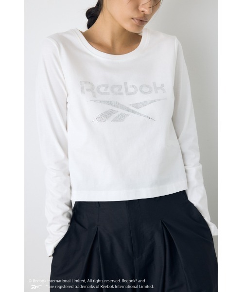 AZUL by moussy(アズールバイマウジー)の「【REEBOK×AZUL】ラインストーンロンT 秋服 冬服【Mサイズレディース】【Lサイズメンズ&ユニセックス】(Tシャツ/カットソー・レディース・ブラック/モカ/ライトピンク/オフホワイト・LARGE/MEDIUM)」の1枚目の写真