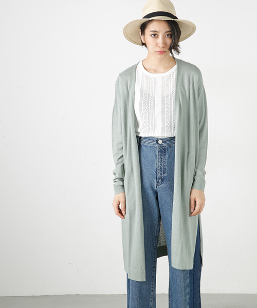 MOUSSY（マウジー）の「Silkmix L/CDK（カーディガン/ボレロ・レディース・クリアレッド/トップグレー/オフホワイト/ライトグリーン・FREE）」の4枚目の写真