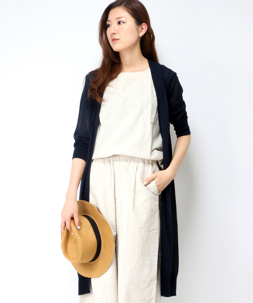 LBC（エルビーシー）の「14Gアクリルコットンナイロンロングカーディガン（カーディガン/ボレロ・レディース・ベージュ/ネイビー・LARGE/MEDIUM）」の2枚目の写真