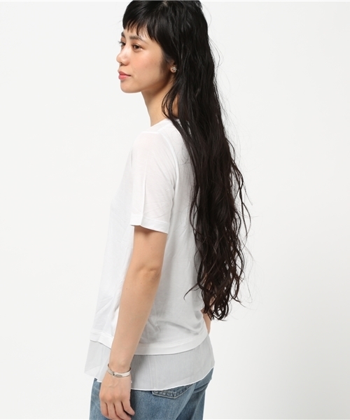 VINCE(ヴィンス)の「VINCE Vネック 裾シフォンTシャツ◆(Tシャツ/カットソー・レディース・ホワイト系その他/ネイビー・36/34)」の7枚目の写真