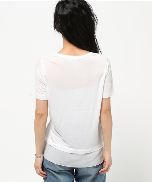 VINCE(ヴィンス)の「VINCE Vネック 裾シフォンTシャツ◆(Tシャツ/カットソー・レディース・ホワイト系その他/ネイビー・36/34)」の8枚目の写真
