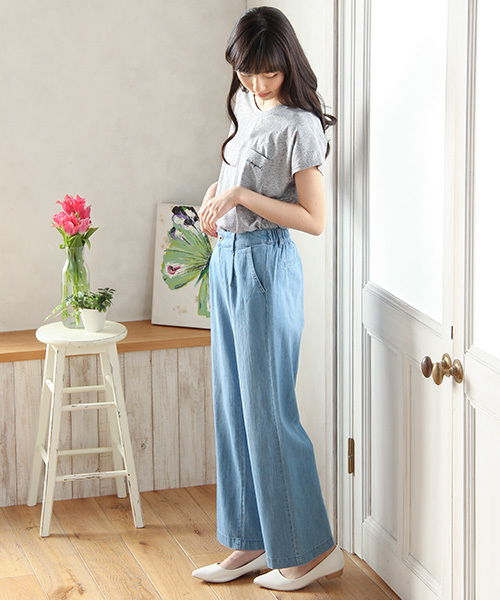 Honeys(ハニーズ)の「デニムワイドロング丈(デニムパンツ・レディース・ライトブルー/オフホワイト/ブルー・M/L/SS/LL/S)」の14枚目の写真