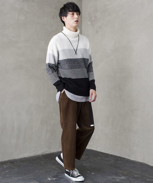 WEGO（ウィゴー）の「WEGO/メランジボーダータートルニット（ニット/セーター・メンズ・ホワイト/ブラック/ネイビー/ワイン・MEDIUM/LARGE）」の11枚目の写真