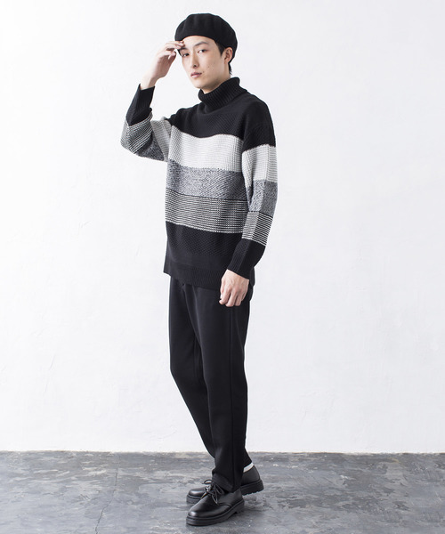 WEGO（ウィゴー）の「WEGO/メランジボーダータートルニット（ニット/セーター・メンズ・ホワイト/ブラック/ネイビー/ワイン・MEDIUM/LARGE）」の13枚目の写真