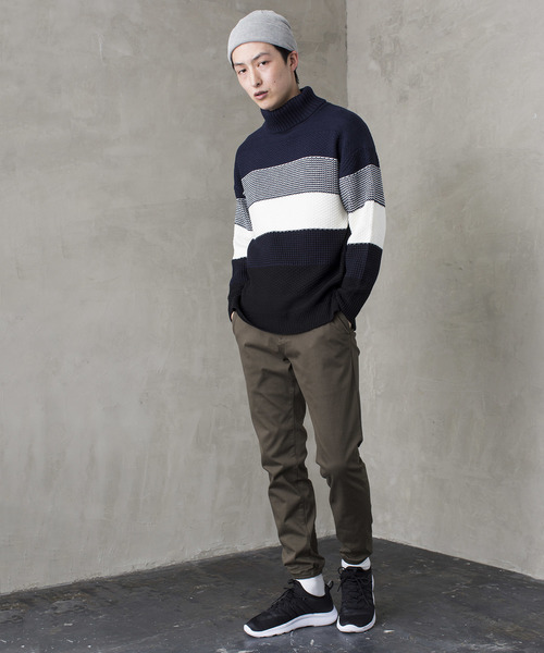 WEGO（ウィゴー）の「WEGO/メランジボーダータートルニット（ニット/セーター・メンズ・ホワイト/ブラック/ネイビー/ワイン・MEDIUM/LARGE）」の16枚目の写真