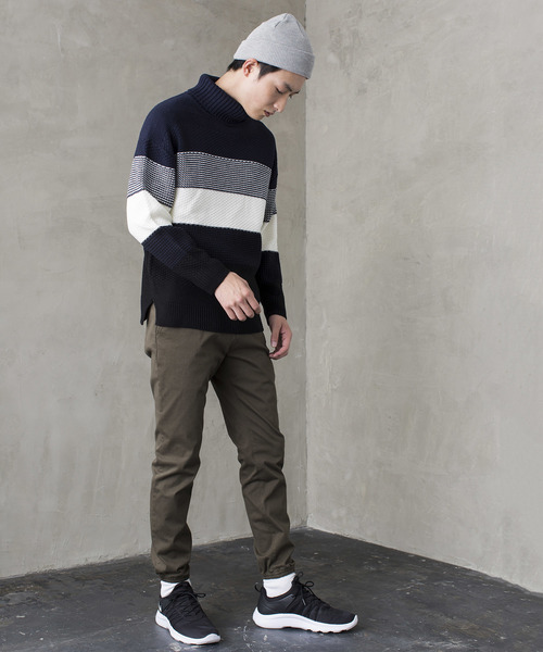 WEGO（ウィゴー）の「WEGO/メランジボーダータートルニット（ニット/セーター・メンズ・ホワイト/ブラック/ネイビー/ワイン・MEDIUM/LARGE）」の17枚目の写真