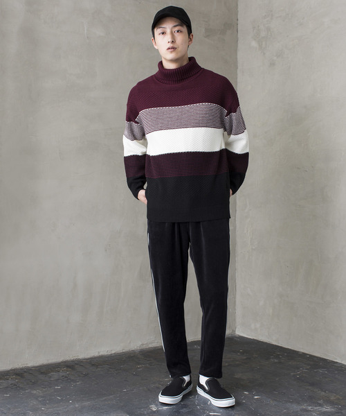 WEGO（ウィゴー）の「WEGO/メランジボーダータートルニット（ニット/セーター・メンズ・ホワイト/ブラック/ネイビー/ワイン・MEDIUM/LARGE）」の19枚目の写真