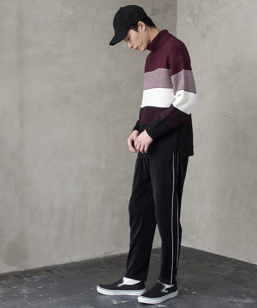 WEGO（ウィゴー）の「WEGO/メランジボーダータートルニット（ニット/セーター・メンズ・ホワイト/ブラック/ネイビー/ワイン・MEDIUM/LARGE）」の20枚目の写真