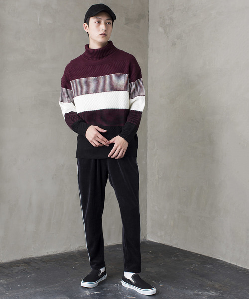 WEGO（ウィゴー）の「WEGO/メランジボーダータートルニット（ニット/セーター・メンズ・ホワイト/ブラック/ネイビー/ワイン・MEDIUM/LARGE）」の21枚目の写真