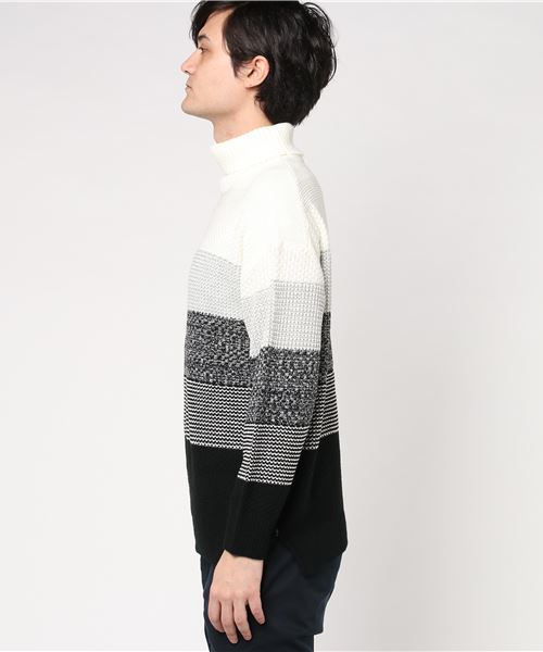 WEGO（ウィゴー）の「WEGO/メランジボーダータートルニット（ニット/セーター・メンズ・ホワイト/ブラック/ネイビー/ワイン・MEDIUM/LARGE）」の5枚目の写真