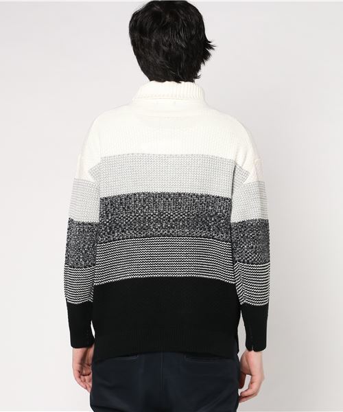 WEGO（ウィゴー）の「WEGO/メランジボーダータートルニット（ニット/セーター・メンズ・ホワイト/ブラック/ネイビー/ワイン・MEDIUM/LARGE）」の7枚目の写真