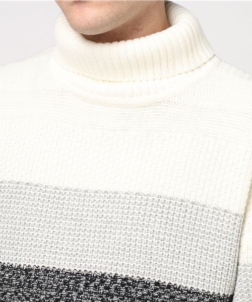 WEGO（ウィゴー）の「WEGO/メランジボーダータートルニット（ニット/セーター・メンズ・ホワイト/ブラック/ネイビー/ワイン・MEDIUM/LARGE）」の8枚目の写真