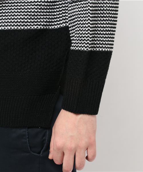 WEGO（ウィゴー）の「WEGO/メランジボーダータートルニット（ニット/セーター・メンズ・ホワイト/ブラック/ネイビー/ワイン・MEDIUM/LARGE）」の6枚目の写真