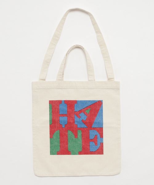 Sync.(スィンク)の「Sync.【D*FACE】HERRINGBONE 2WAY TOTE BAG "HATE"(トートバッグ・メンズ・オフホワイト/オリーブ・FREE)」の2枚目の写真