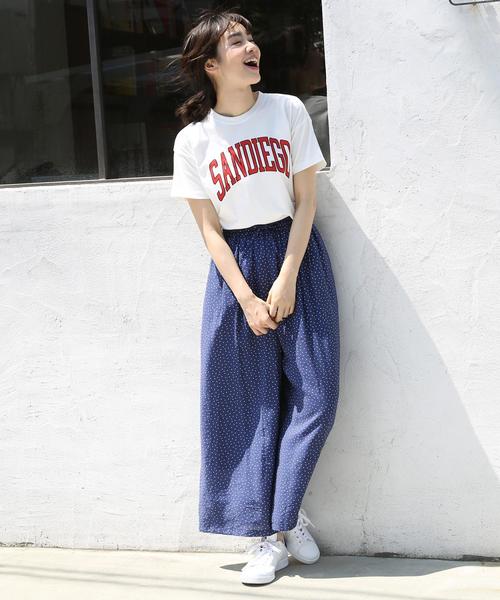 濃紺×白 水玉模様ワイドパンツ 英国Vintage 濃紺×白 水玉模様ワイドパンツ 英国Vintage